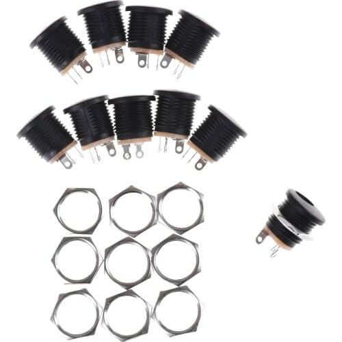 10Pcs 5.5mmx2.1mm DC Power Female Socket DC022 DC Power Supply Jack Socket Female Panel Mount Connector Plug Adapter