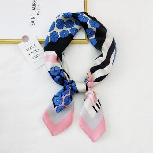2021 Elegant Women Luxury Patchwork Florals Striped Pattern Scarf Fashion Silk Square Neck Head Scarves Hijab Shawls 70*70cm