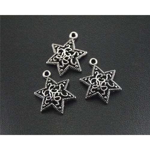 30pcs Silver Color Filigree Star Charm Pendant DIY Necklace Bracelet Findings 17x21mm A1502