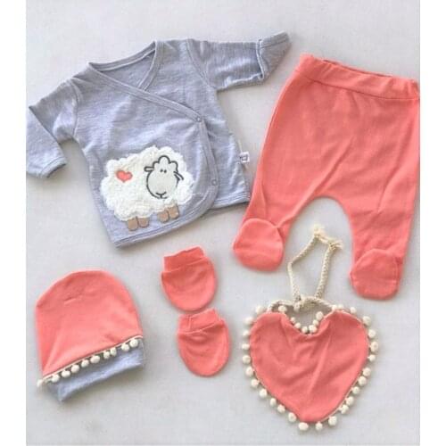 Baby Boss Heart With Lamb Pattern 5 Set Soft 100% Cotton Baby Gift Layette Hospital Outfit Quality Gift For Newborn baby