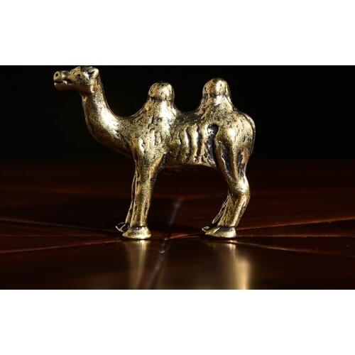 Antique Pure Brass Camel Ornaments Animal Statue Desk Decoration Ornaments Home Decor Sculpture Animal Key Chains Accessories