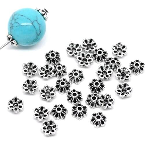 200pcs 6mm Zinc Alloy Six Petals Beads End Caps Hollow Out Flower Loose Spacer Beads For Jewelry Making Accessories Diy