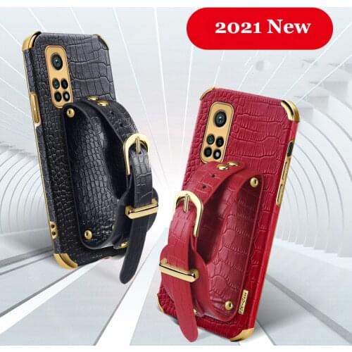 For Xiaomi Mi 10T Pro Lite 11 Redmi Note 9 8 POCO M3 Case Full Protect Lens Plated Crocodile Texture Leather Cover Strap Holder