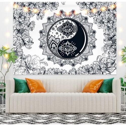 Black Sun Flowers with Leaves Tapestry Vintage Exotic Summer Plant Nature Frame for Bedroom Photography Wall Decor