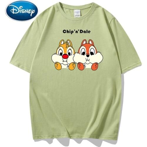 Disney Cute Chip Dale Chipmunk Letter Cartoon Print Couples Unisex Women T-Shirt O-Neck Pullover Short Sleeve Tee Tops 10 Colors