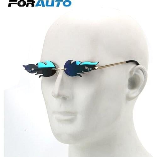 FORAUTO Fire Flame Sunglasses Rimless Wave Sunglasses Fashion Trending Narrow UV 400 Eyewear Car Driving Glasses Streetwear