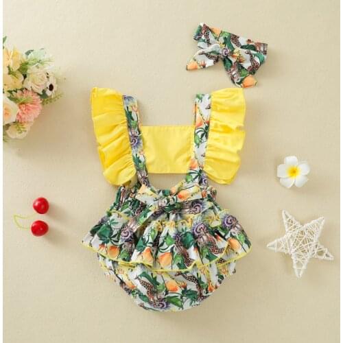 Baby Girls Summer Cotton Linen Rompers Toddler Infant Girls Daisy Print Sleeveless Tassel Rompers Jumpsuits Headband