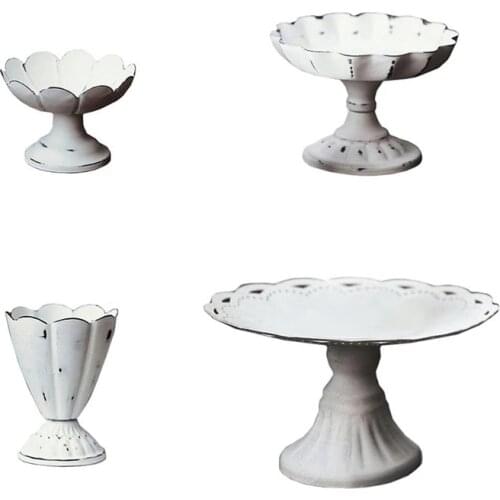 HOT Metal Serving Tray Jewelry Display Plate Retro White Dessert Fruit Cake Snack High Plate Home Party Wedding Decor