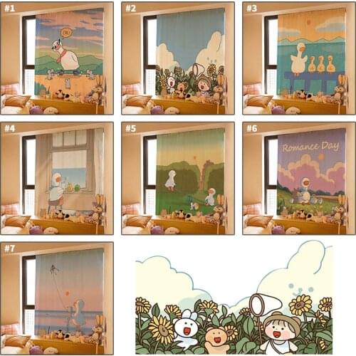 Cartoon Curtain Punch-free Short Curtains Velcro Self-adhesive Window Screen Blockout Drapes Kitchen Home Curtain Partition