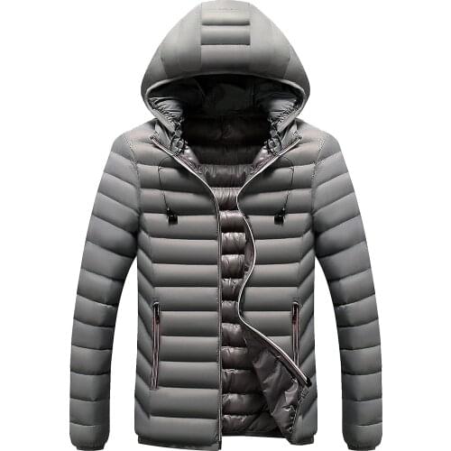 Mens Casual Lightweight Jacket 2019 Winter Men Slim Fit Hooded Thick Cotton Coat Male Stand Collar Outside Coats Parka Men