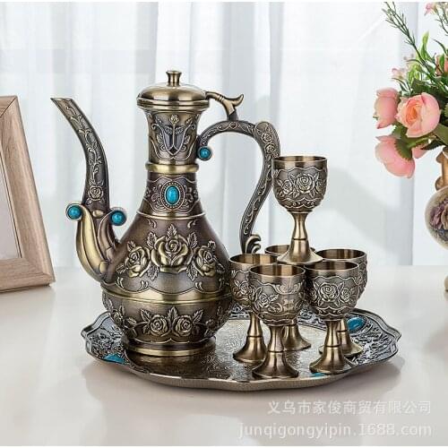 Alloy Wine Set Liquor Tray Gift Luxury Court High-End European-Style Antique Generation Zinc Wine Jug Wine Glass
