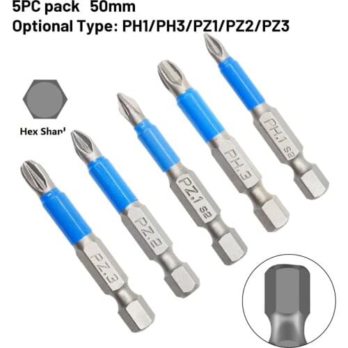 5 Pcs PH1/PH3/PZ1/PZ2/PZ3 Non-slip Screwdriver Bit 50mm Set Drill Bit For Electric Impact Drill Accessories