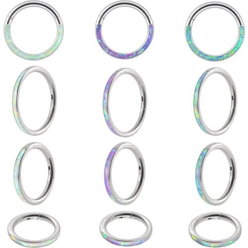 New 1PC Surgical Steel Opal Cartilage Earring Opal Septum Clicker Nose Ring Hoop Segment Ring Daith Ring Piercing Body Jewelry