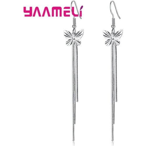 New Arrival Korean Fashion Earrings for OL Grace Lady Chic Butterfly Insect with Tassel 925 Sterling Silver Metal Jewellery