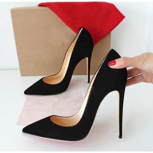 Sexy Suede Pointed Toe Pumps 12cm Stiletto Heels Shallow Dress Shoes Black Red Pink Wedding Shoes Bride Plus Size 45 Customized