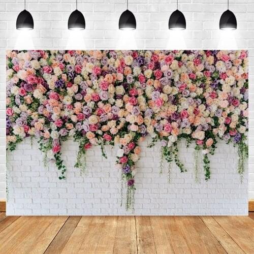 Flowers Floral Brick Wall Wedding Backdrop Photography Vinyl Photographic Background For Photo Studio Photophone Props Photocall