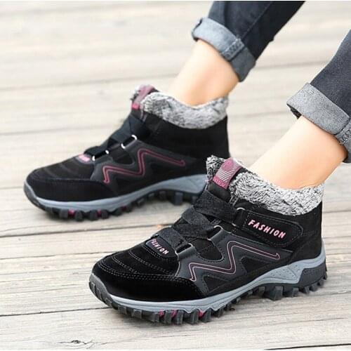 Plus Fleece Warm Shoes Men and Women Thick High-Top Hiking Shoes Anti-skid Comfortable Winter Sports Shoes Boots-B5