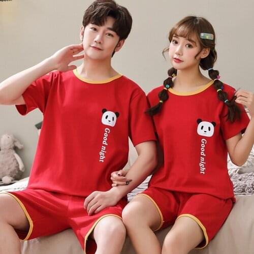 Pullover Short Sleeve Pants Pajama Casual Pyjamas Girl Boy Couples Lovers Jammies O-Neck Cozy Sleepwear Nightwear 6535cotton HDE