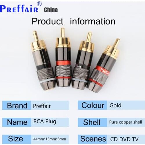 Preffair R1733 Hifi 8Pcs RCA Plug Gold Plated 6mm Male Double Self-Locking Lotus Wire Connectors Audio Adapter