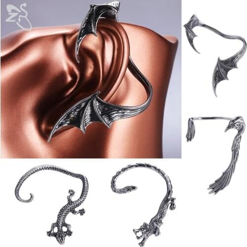 ZS 1 Piece Gothic Punk 316L Stainless Steel Stud Earring Unisex Animal Shape Ear Cuff Earring Retro Vintage Rock Ear Piercings