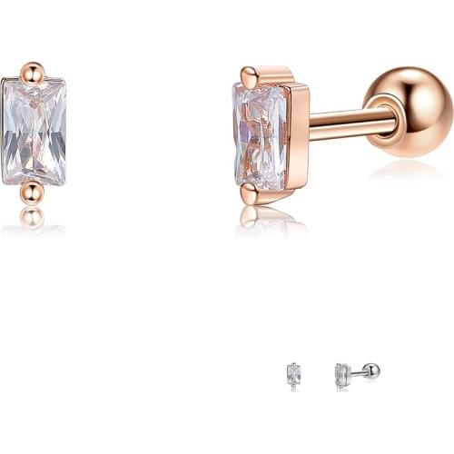 ZEMIOR Genuine 925 Sterling Silver Geometry Square Stud Earrings For Women 5A Clear Crystal Zircon Earring Charms Silver Jewelry