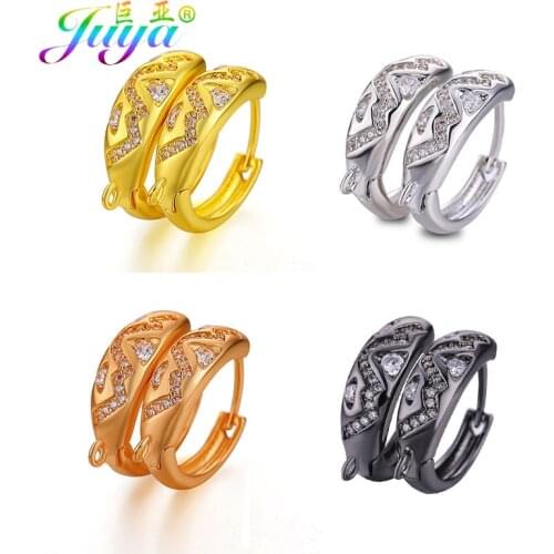 Juya DIY Earrings Accessories Micro Pave Zircon Gold/Silver Color Hoop Earring Hooks For Women Fashion Earring Jewelry Making
