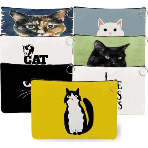 Cute Black Cat Print Canvas Cosmetic Bag Outdoor Large Girl Makeup Bags Women Toiletries Organizer Storagecases Pouch