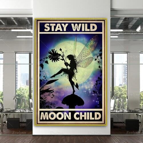 Fairy In The Moon Whimsical Moon and Stars Fairy Magical Fairytale Poster Home Decor Canvas Wall Art Prints Unique Gifts