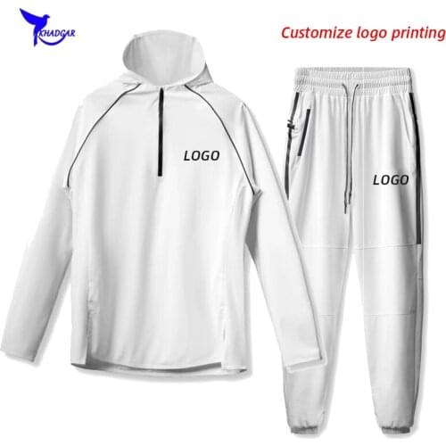 Custom LOGO Quick Dry Running Sets Men Hooded Sweatshirt+Sweatpant 2 Pcs Sports Suits Gym Fitness Sportswear Training Tracksuit