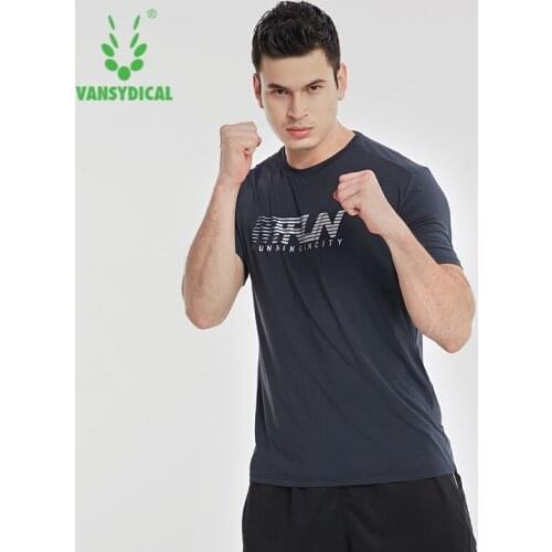 VANSYDICAL Running Shirt Men Loose Short Sleeve Letter Printing Sportswear for Gym Clothing Fitness Training Workout Top Male