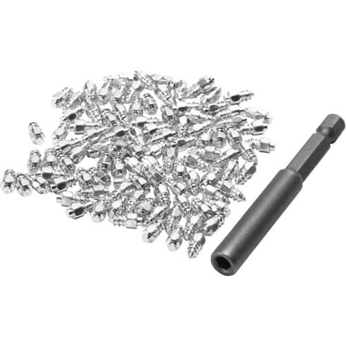 100 Pcs Stud Screw 9mm + 1 Pc Drill Sleeve, Auto Car SUV ATV Anti-Slip Screw Stud Wheel Tyre Snow Tire Spikes Trim Auto Accessor