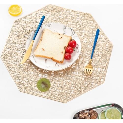 Octagon Gold Silver Hollow PVC Table Mat European Simple Hollow Design Home Tabletop Decor Heat Water Protect Soft PVC Placemat