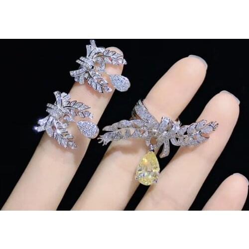 Jewelry set bowknot stud earring and ring 925 sterling silver cubic zircon leaf tear drop shape fine women jewelry