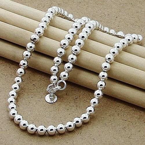 New Fashion 925 Silver Chain Necklace 6mm Round Bead Necklace for Women Fine Jewelry