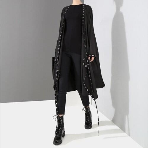 Female Long Windbreaker Outerwear 2021 Spring Autumn Thin Chic Black Trench Coat Women Waist Over Knee Irregular