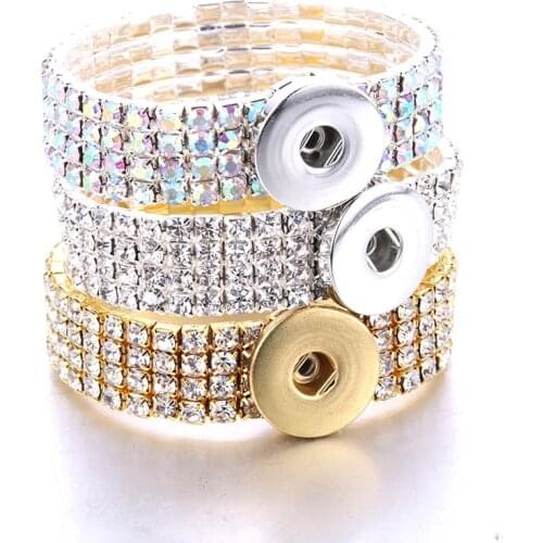 Boom Life New Rhinestone Snap Bracelet For Women Fit DIY 18mm Snap Jewelry Elastic Snap Buttons Bracelet Jewelry 2385