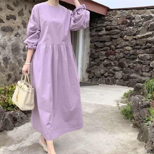 Womens Spring Autumn Dress Casual Lantern Sleeve Temperament Loose Fit Fashion Tide Summer 2021 New Arrival X222