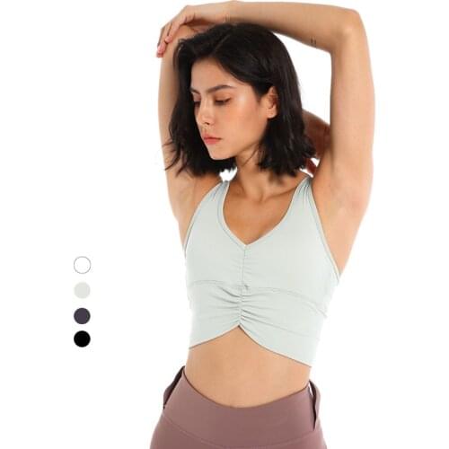 2021 New Solid Color Fold Design Women Vest Style Sports Bra Quick-Drying Beauty Back Running Yoga Vest With Removable Chest Pad