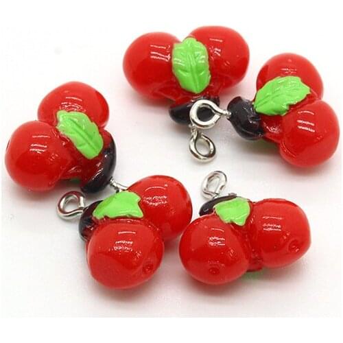 10pcs Red Mini Cherry Earring Food Charms Kawaii Small Fruit Pendants For Earrings Bracelet Diy Accessory Jewelry Make