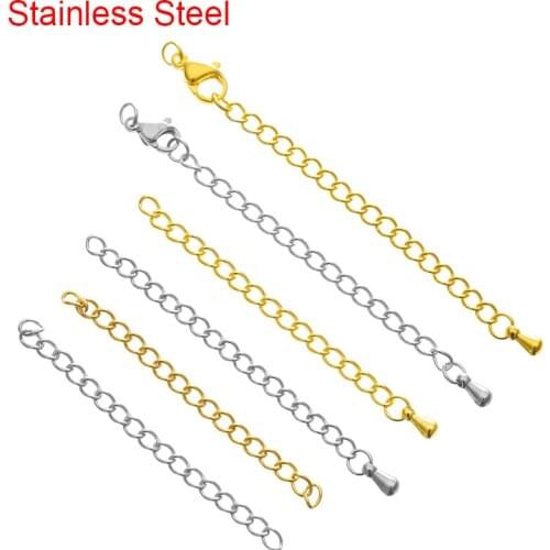 10pcs Stainless Steel Extended Extension Extender Tail Chain Lobster Clasps Connectors For Necklace Findings DIY Jewelry Making