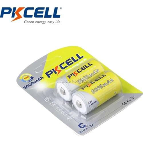 2 x PKCELL Ni-MH Batteries 1.2V C size 5000mAh Rechargeable Battery 1000times Recyles Superior AM-2 LR14 C MN1400 E93