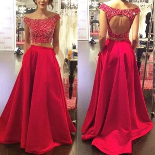 2 pieces long elegant gorgeous dress Beaded Long Bridesmaid Dresses