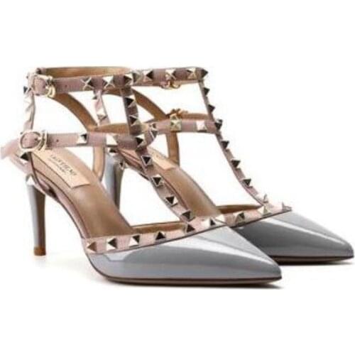 2020 High heel rivet women summer shoes fashion brand ladies 2 take sexy 8 cm sandals office work dress stiletto leather sandals