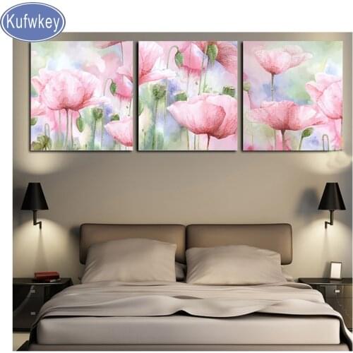 3pcs Diamond Painting Poppy picture of Rhinestone Art 3d Cross Stitch,animal Diamond embroidery sale Home Decor customized