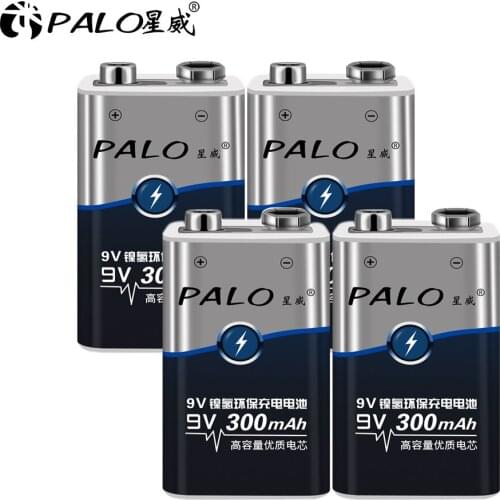 PALO HOT Low price and high quality 4pcs 6LR61 6F22 006p 9V nimh 300mah rechargeable battery for instruments or battery packs