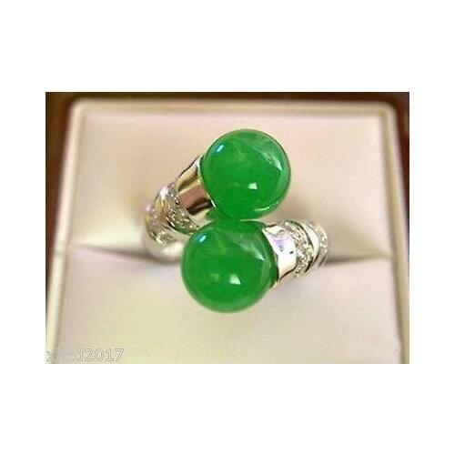 Free shipping Beautiful Tibet silver natural green stone ring size 6-9