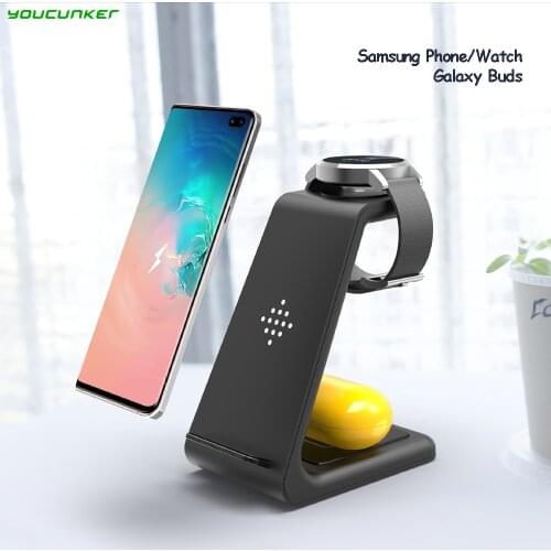 10W QI Wireless Fast Charger Holder Quick Charging Stand Type-C 3 in 1 Station for Samsung Watch Active Galaxy Buds IPhone12/11