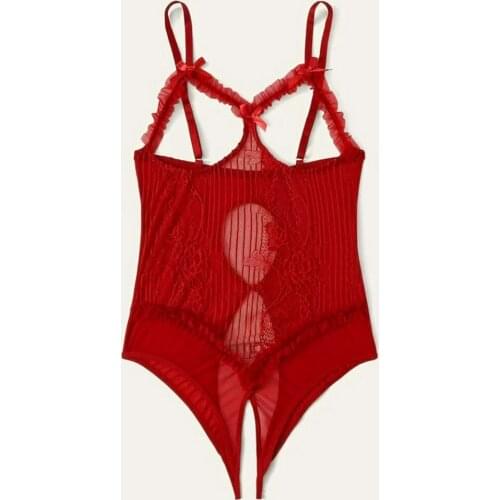 Women Bodysuit Lingrie femme sexy grande taille Women Sexy Lingerie Lace Backless Bodysuit Bandage Open Crotch Jumpsuit Pajamas