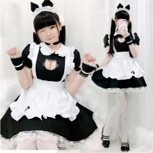 Black White Lolita Maid Dress for Girls Woman Costumes Cosplay Suit Cafe Waitress Maid Uniform Party Stage Halloween Costumes