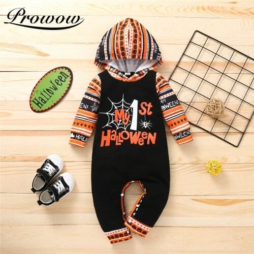 Prowow Festival Babys Rompers My First Halloween Costume For Kids Boys Clothing Cobweb Newborns Jumpsuit Baby Patchwork Hooded